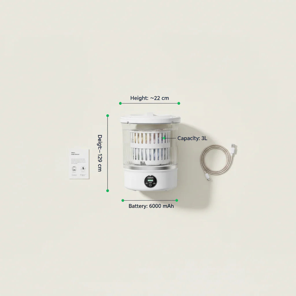 Ultra-Compact 3L Mini Washing Machine with Built-In Dryer